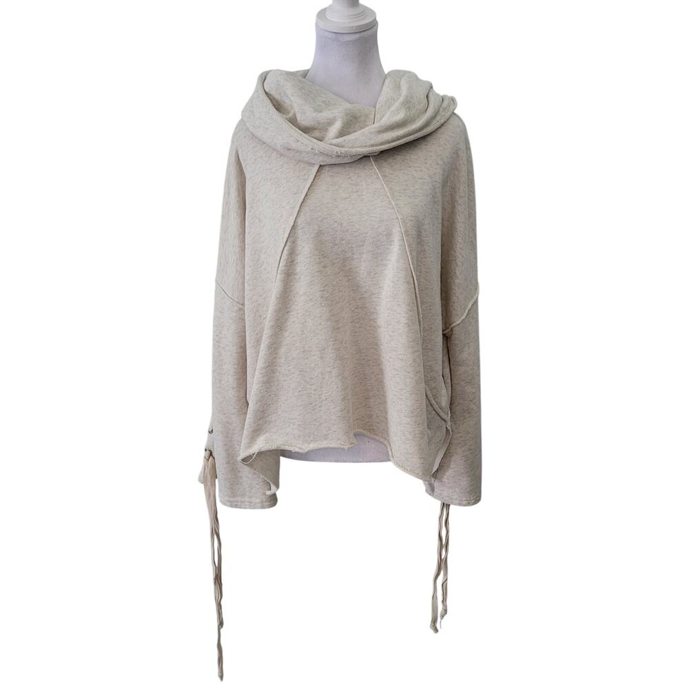 POL Cream Draped Cowl Neck Sweatshirt Hoodie